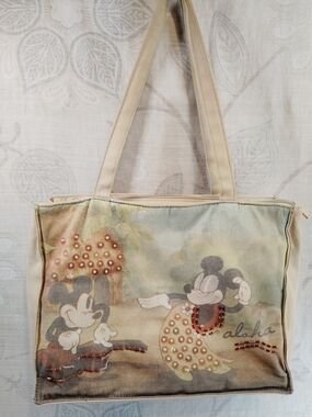 Disney Beige Aloha Mickey & Minnie Shoulder Bag with Pastel Accents